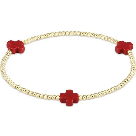 enewton signature cross gold pattern 2mm bead bracelet-red