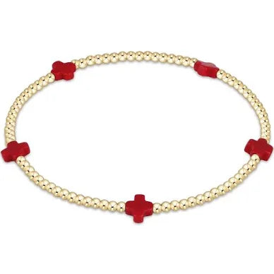enewton signature cross small gold pattern 2mm bead bracelet-red