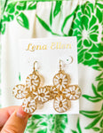 Beaded Flower Earrings-White