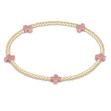 enewton egirl signature cross small gold pattern 2mm bead bracelet-pink