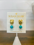 Susan Shaw Mini X Drop Earrings-Turquoise