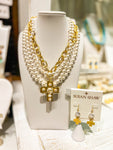 Susan Shaw Multi Strand Gold Cross Pearl Necklace