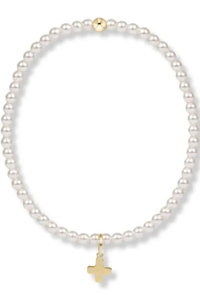 enewton egirl classic pearl 3mm bead bracelet-signature cross gold charm