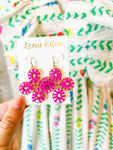 Beaded Flower Earrings-Pink