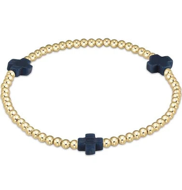 enewton egirl signature cross gold pattern 3mm bead bracelet-navy