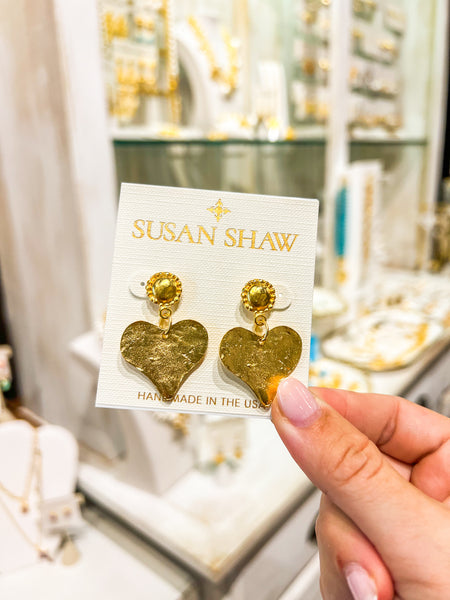 Susan Shaw Gold Heart with Beaded Top Earrings