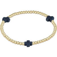 enewton signature cross gold pattern 3mm bead bracelet-navy