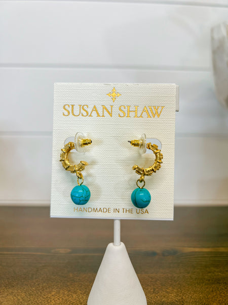 Susan Shaw Carolina Drop Hoops-Turquoise