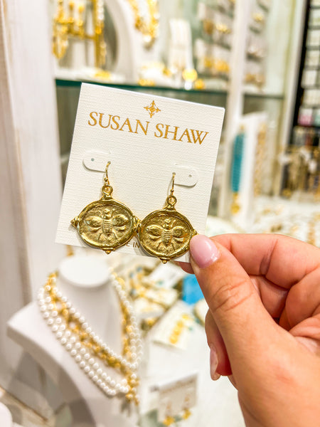 Susan Shaw Gold Bee Intaglio Earrings