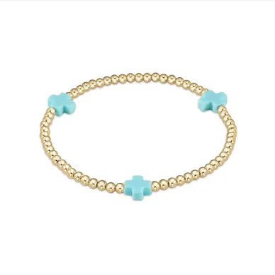 enewton signature cross gold pattern 3mm bead bracelet-turquoise