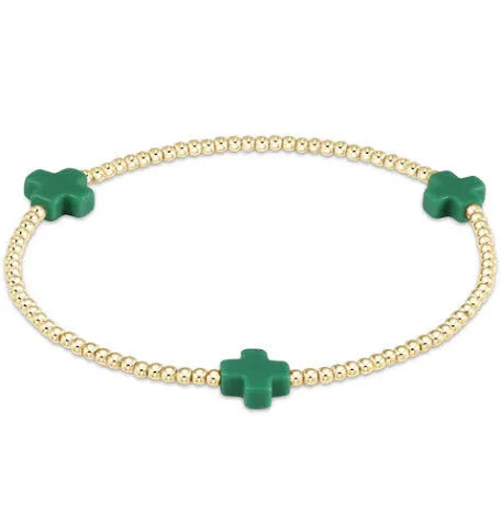 enewton signature cross gold pattern 2mm bead bracelet-emerald