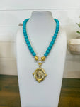 Susan Shaw Genuine Turquoise w/ Italian Cross Intaglio Necklace