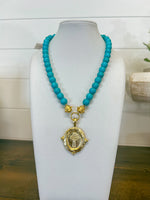 Susan Shaw Genuine Turquoise w/ Italian Cross Intaglio Necklace