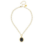 Susan Shaw Black Onyx Cabochon Paperclip Necklace