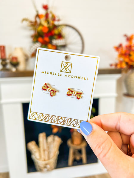 Bow Earrings Crimson/White Michelle Mcdowell