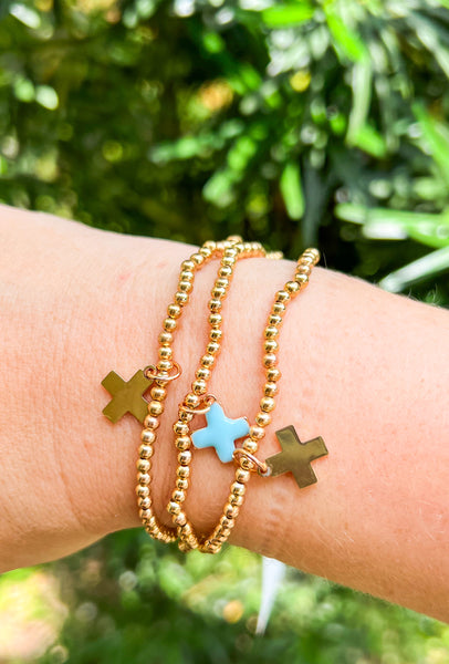 Cross Charm Stack-Aqua
