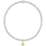 enewton egirl bright silver faceted hematite 2mm bead bracelet-signature cross gold charm