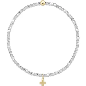 enewton egirl bright silver faceted hematite 2mm bead bracelet-signature cross gold charm