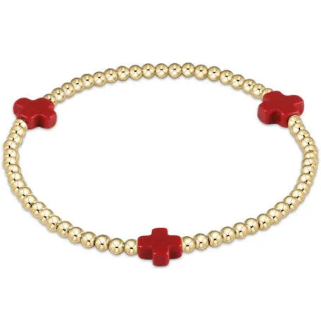 enewton signature cross gold pattern 3mm bead bracelet-red