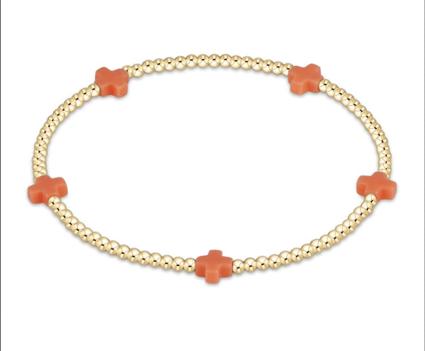 enewton signature cross small gold pattern 2mm bead bracelet-coral
