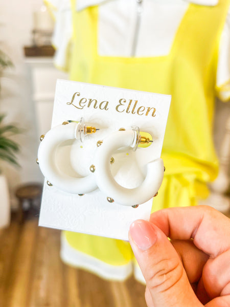Studded Hoops-White