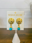 Susan Shaw Gold 4 Bead Concho + Matte Turquoise Earrings