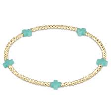 enewton egirl signature cross small gold pattern 2mm bead bracelet-mint