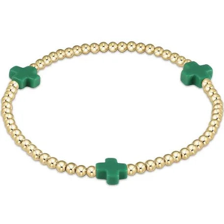 enewton signature cross gold pattern 3mm bead bracelet-emerald