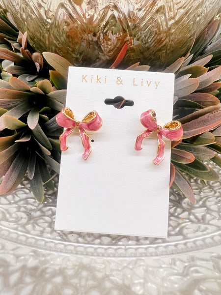 Pink Bow Stud