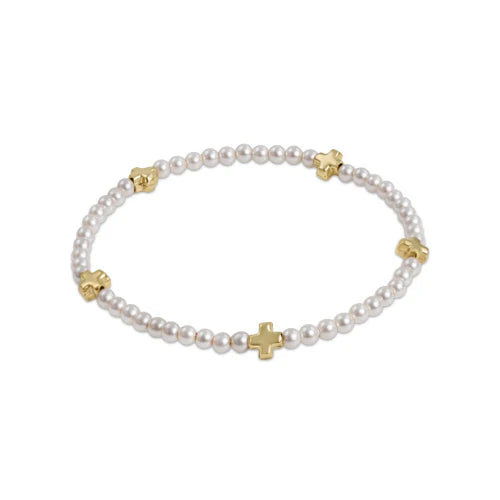 enewton signature cross small pearl pattern 3mm bead bracelet-gold