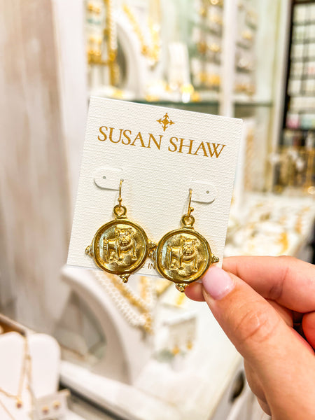 Susan Shaw Gold Bulldog Earrings