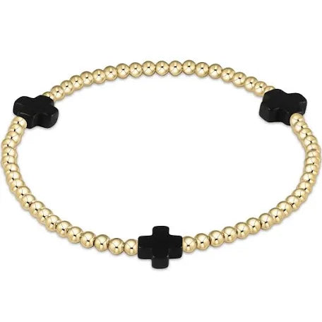 enewton signature cross gold pattern 3mm bead bracelet-onyx