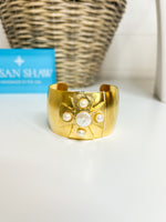 Susan Shaw Gold Maltese Cross with Genuine Freshwater Pearl Cuff Bracelet
