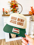 Good News Jesus Saves Hat-Green/Tan