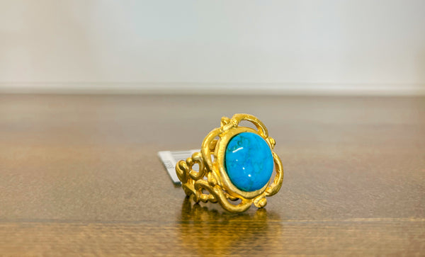 Susan Shaw Handcast Gold w/ Genuine Turquoise Adjustable Ring