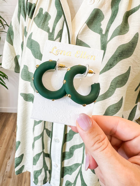 Studded Hoops-Hunter Green