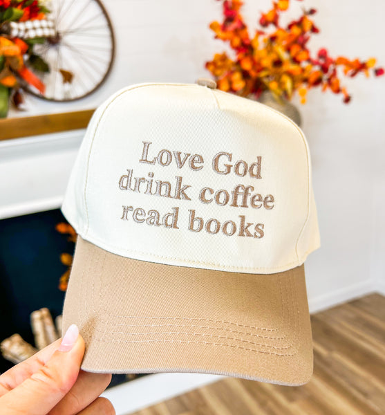 Love God Drink Coffee Hat-Tan