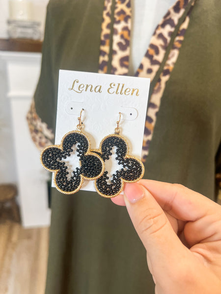 Clover Seedbead Earrings-Black