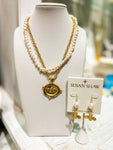 Susan Shaw Handcast Gold Intaglio Bee with Freshwater Pearl Necklace