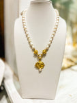 Susan Shaw Genuine Freshwater Pearl Necklace with Gold Elephant Intaglio and Handset Pearl