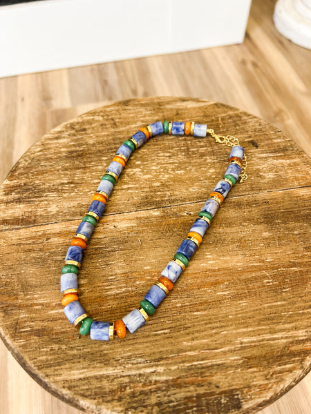 Keia Beaded Necklace-Blue