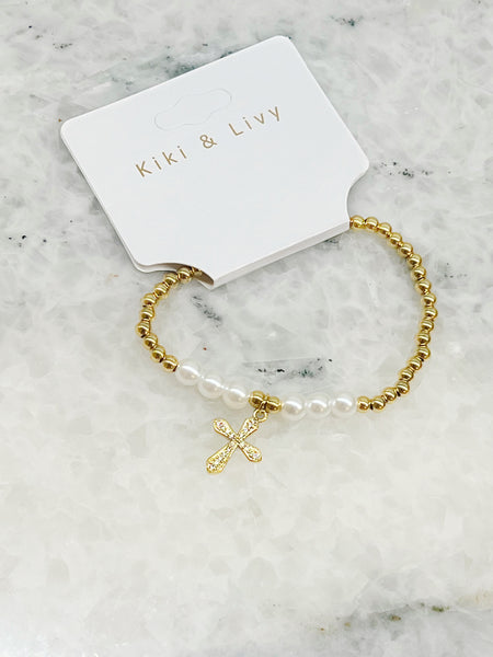 Pearl Cross Bracelet