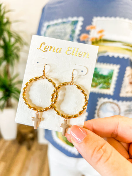 Grace Cross Earrings-Taupe