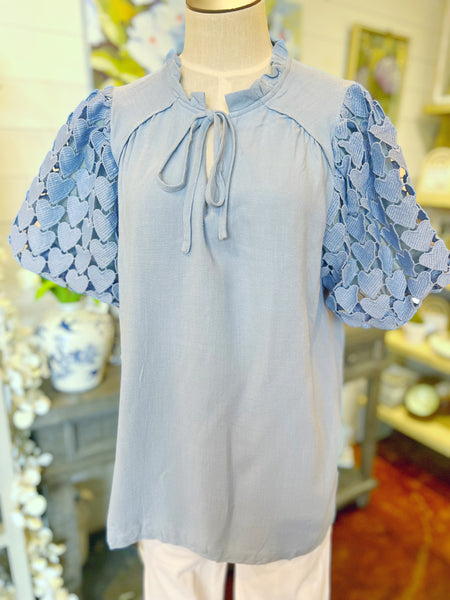 Blue Heart Sleeve Top