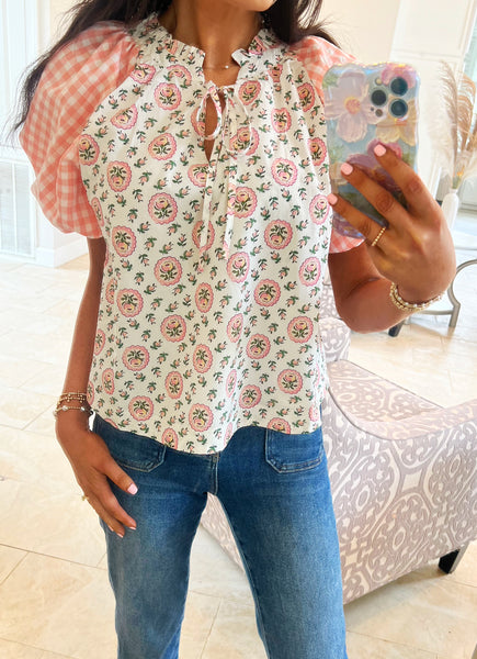 Iris Gingham Sleeve Top