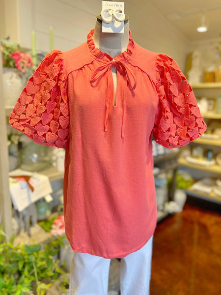 Coral Heart Sleeve Top