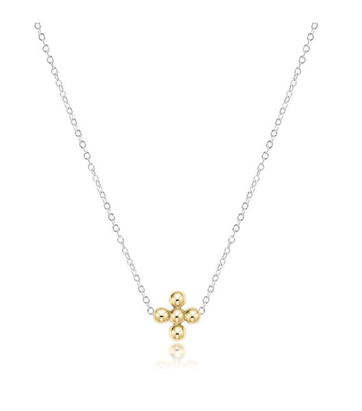enewton 16" necklace sterling mixed metal-classic beaded signature cross gold-3mm bead gold