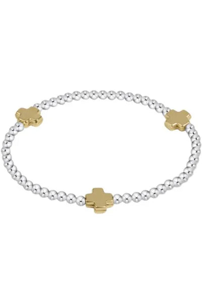 enewton classic sterling mixed metal 3mm bead bracelet- signature cross gold charm