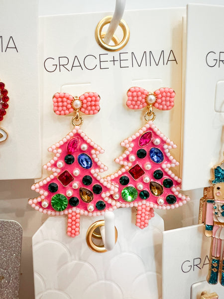 GE Pink Christmas Tree Earrings