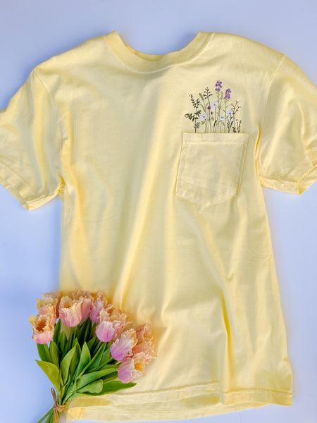 Floral Embroidered Pocket Tee
